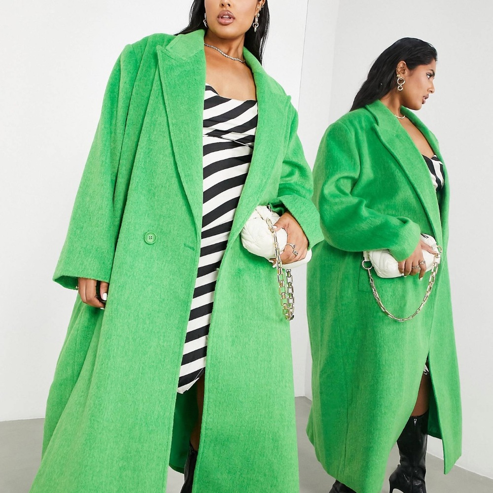 NWT ASOS EDITION CURVE PLUS LONGLINE WOOL MIX COAT IN BRIGHT GREEN